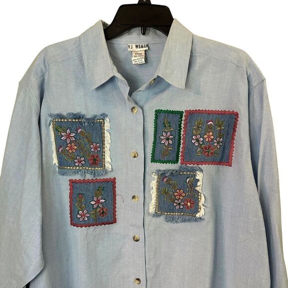 Vintage Patchwork Blue Button-down Shirt Size 22W - Picture 4 of 7
